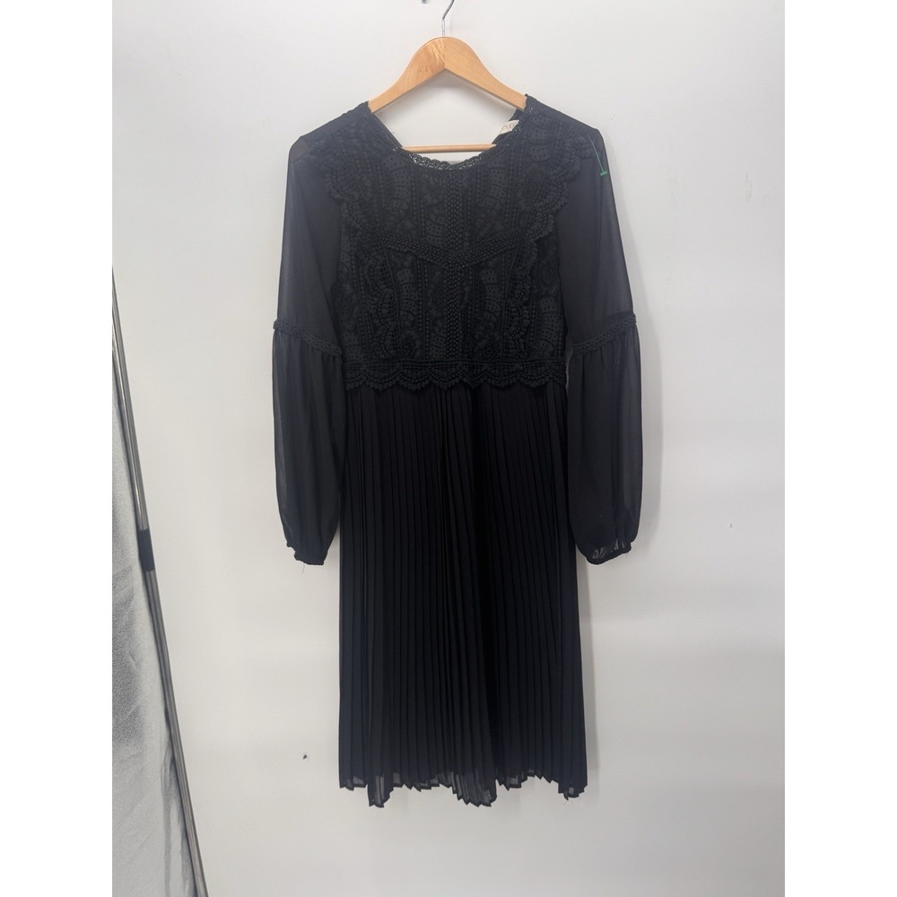 Womens Black Lace pleated Whimsy Goth Dress Size Small Witchy Aesthetic  Peasant